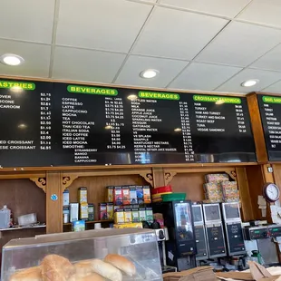 menus and prices on the wall