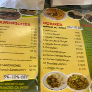 a menu for a fast food restaurant