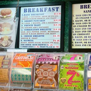 Breakfast Menu; they also sell Lotteries