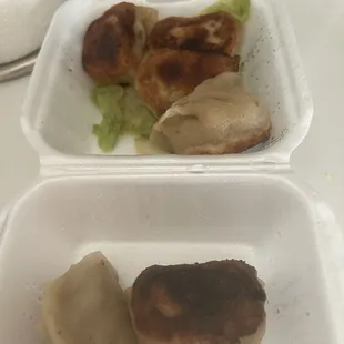 6 Pieces Pork Pot Stickers, ok, but didn't like the brown bottoms