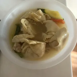 Won Chicken Wonton Soup. Wontons too big, chicken pieces too big, drank some of the broth