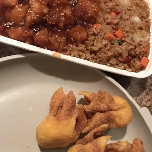 Sesame chicken and crab Rangoon