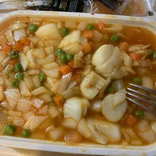 Scallops w. Chili Sauce Never had it like this before. Not good