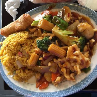 Moo Goo Gai Pan W/Fried Rice and Egg Roll