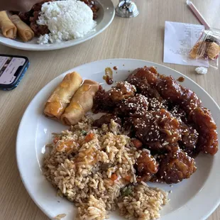 Dinner Sesame Shrimp Fried rice  Veggie spring rolls