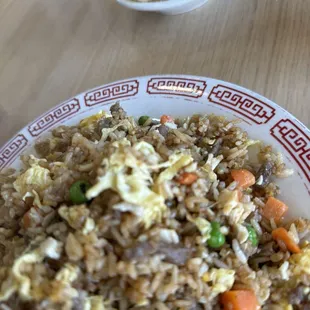 Fried rice half chicken half steak