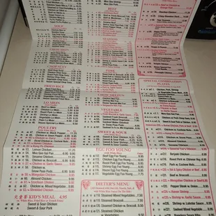 the menu for the restaurant