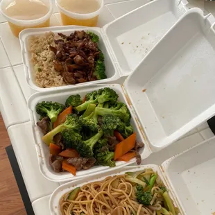Even the takeout came piping hot and DELICIOUS. Egg drop soup, teriyaki chicken,  beef &amp; broccoli, and veggie chow mein