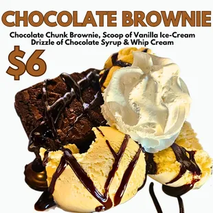 DARBY&apos;S HOMEMADE BROWNIES WITH ICE CREAM AND WHIP CREAM
