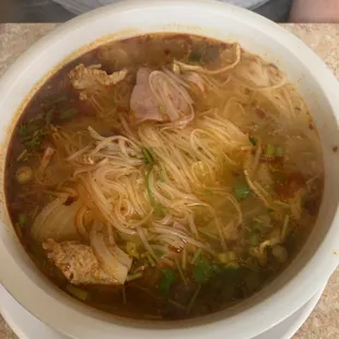 Spicy pho.  Comes with three meats even though menu doesn&apos;t say that.