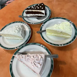 Strawberry cake, Lemon cake, Chocolate cake, Coconut cake