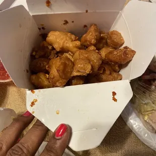 Orange Chicken. No taste of orange flavor in it.