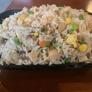 Pork belly fried rice with rich ingredients