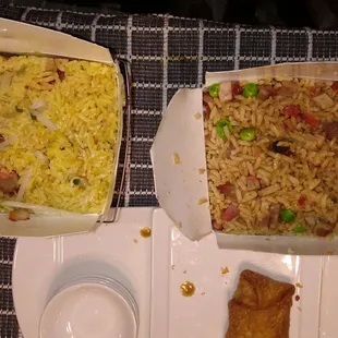 Happy Fortune pork fried rice on left