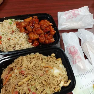 House special Mei Fun -shrimp +tofu (shellfish allergy- )  &amp; orange chicken- reasonable portions and fair flavor