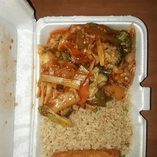 Went to get some take out Chinese food at happy garden it's chicken w.garlic for 6$ not bad there food is pretty good