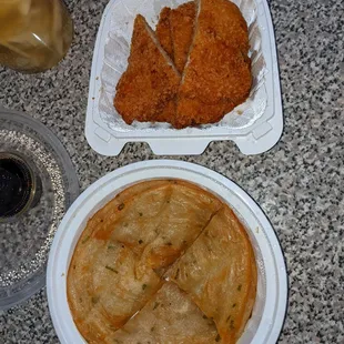 Scallion pancakes and boneless chicken