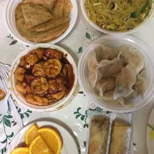 The spread plus oranges from me