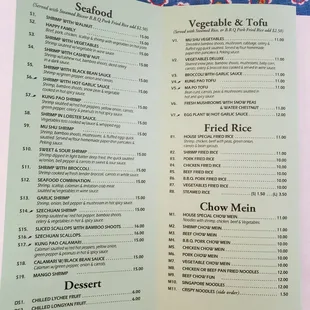 Menu as of June 2021