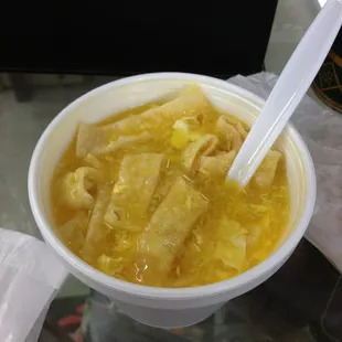 Egg drop soup with wontons