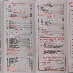 the menu of the restaurant