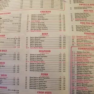 the menu of a restaurant