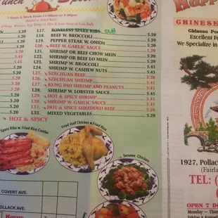 the menu of the restaurant