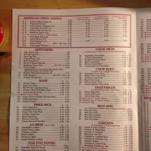 the menu of a restaurant