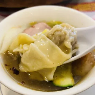 Won Ton Soup was flavorful! The won ton filling has little shitake mushrooms. I love it!