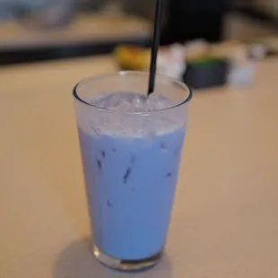 Iced butterfly pea latte