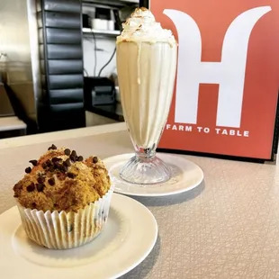 a cupcake and milkshake