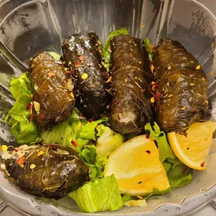 Dolmades. Comes with five and I already snuck a bite of one.