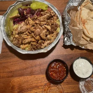 Chicken Shawarma bowl with sauces