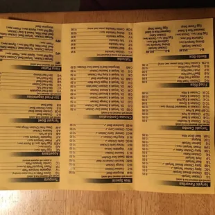 Back of menu