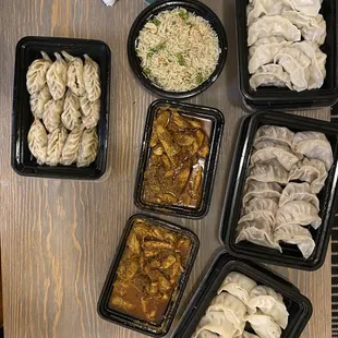 MoMos, Garnished Rice, Sweet and Sour Chicken