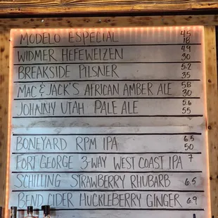 The beer menu.