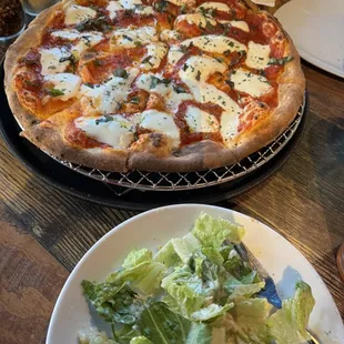 a pizza and salad