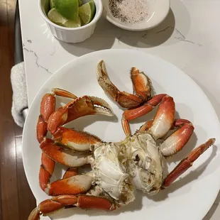 Delicious fresh caught crabs cooked on the dock and brought home reheated in the oven with Lime and Salt/Pepper.  No butter necessary.