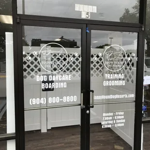 Front door of 11000 Beach Blvd Suite 15 Happy Hound Dog Resorts Dog Boarding Dog Daycare