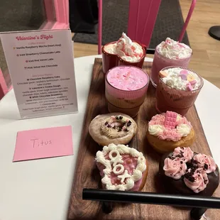 Valentines Day flight (drinks and donuts listed on menu)