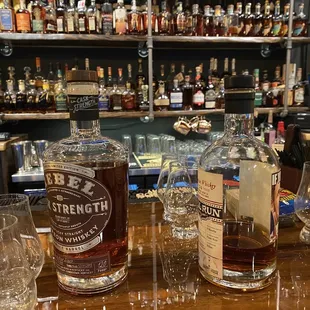 bottles of liquor and glasses