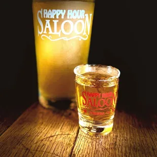 a pint and a glass of beer