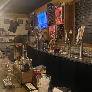 a bartender at the bar