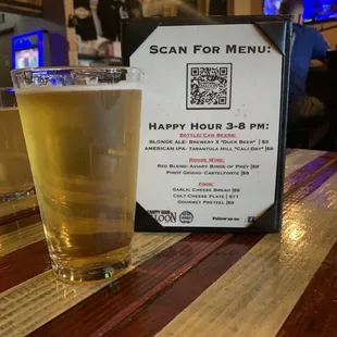 Blonde Ale - Happy Hour special &amp; Menu