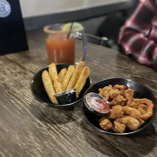 Fried pickles and fried calamari
