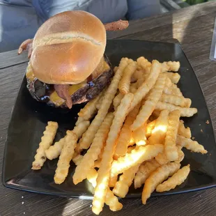 Western bacon burger and fries