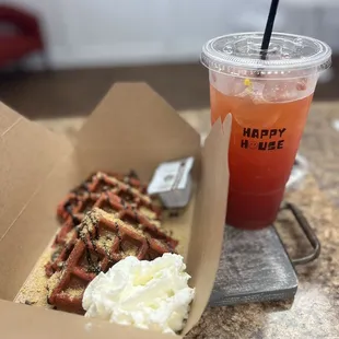 Red velvet protein waffle &amp; Florida Sunshine tea!