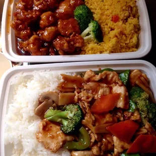 General Tso's Chicken with Chicken Fried Rice &amp; Hunan Chicken with White Rice