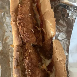 This is suppose to be a Parmesan sub, it's hard &amp; dried out, not tasty, dang!