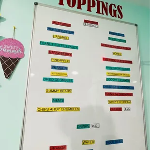 Toppings menu